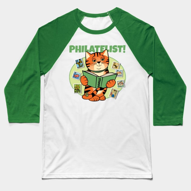 Stamp Collector Philatelist Cat Baseball T-Shirt by Sue Cervenka